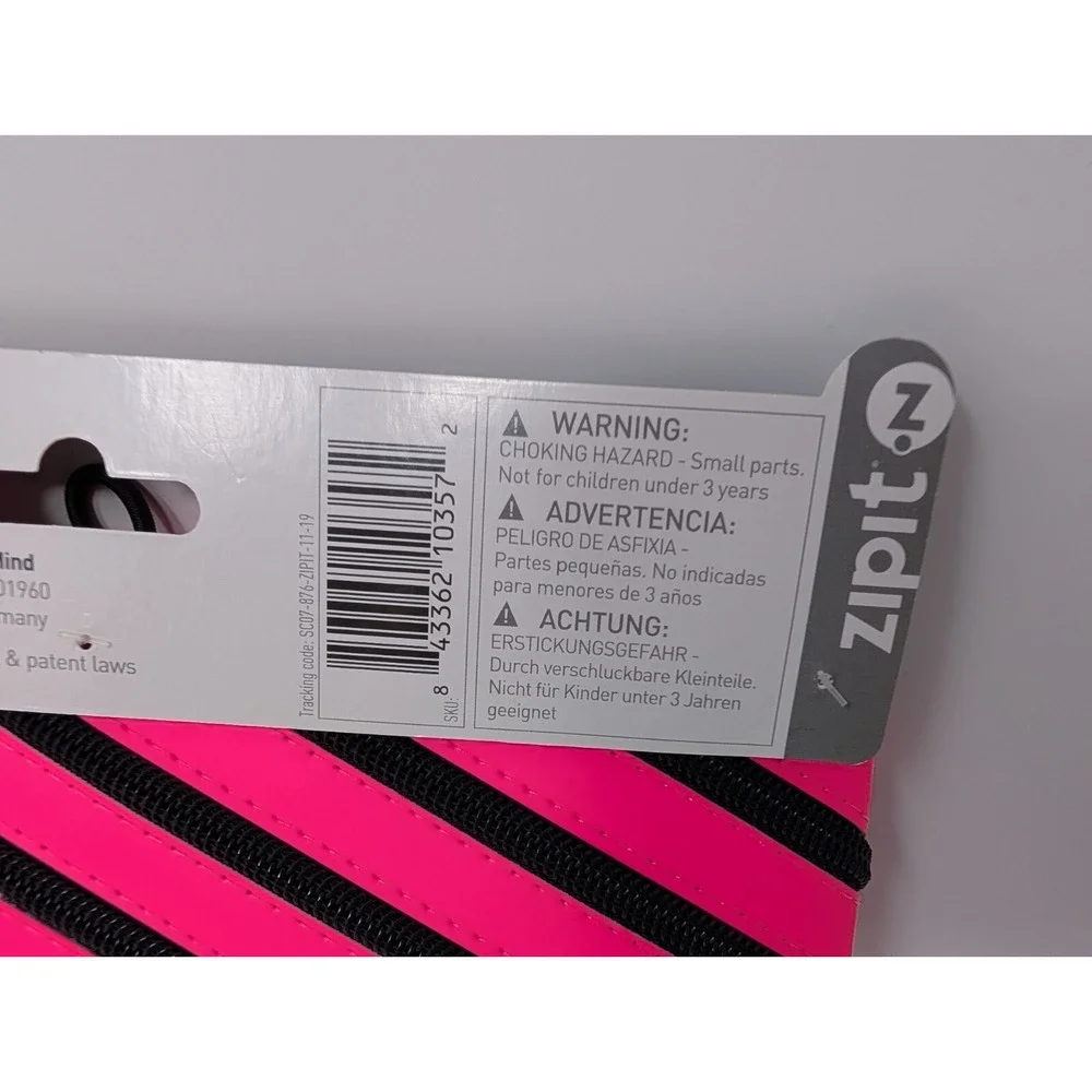 Zipit 3-Ring Binder‎ Pouch Neon Pink Made Of One Long Zipper Pencil Case NEW